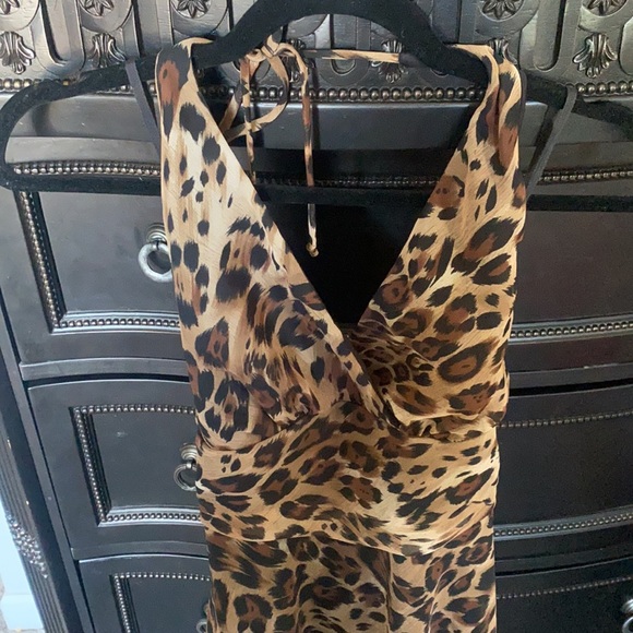 Rabbit Rabbit Rabbit Leopard Print Halter Chiffon Dress Size 10 - Picture 2 of 6